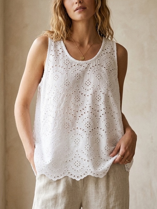 Natalie Martin Tops - Natalie Martin Cotton White Eyelet Tank in Salt NWOT Large